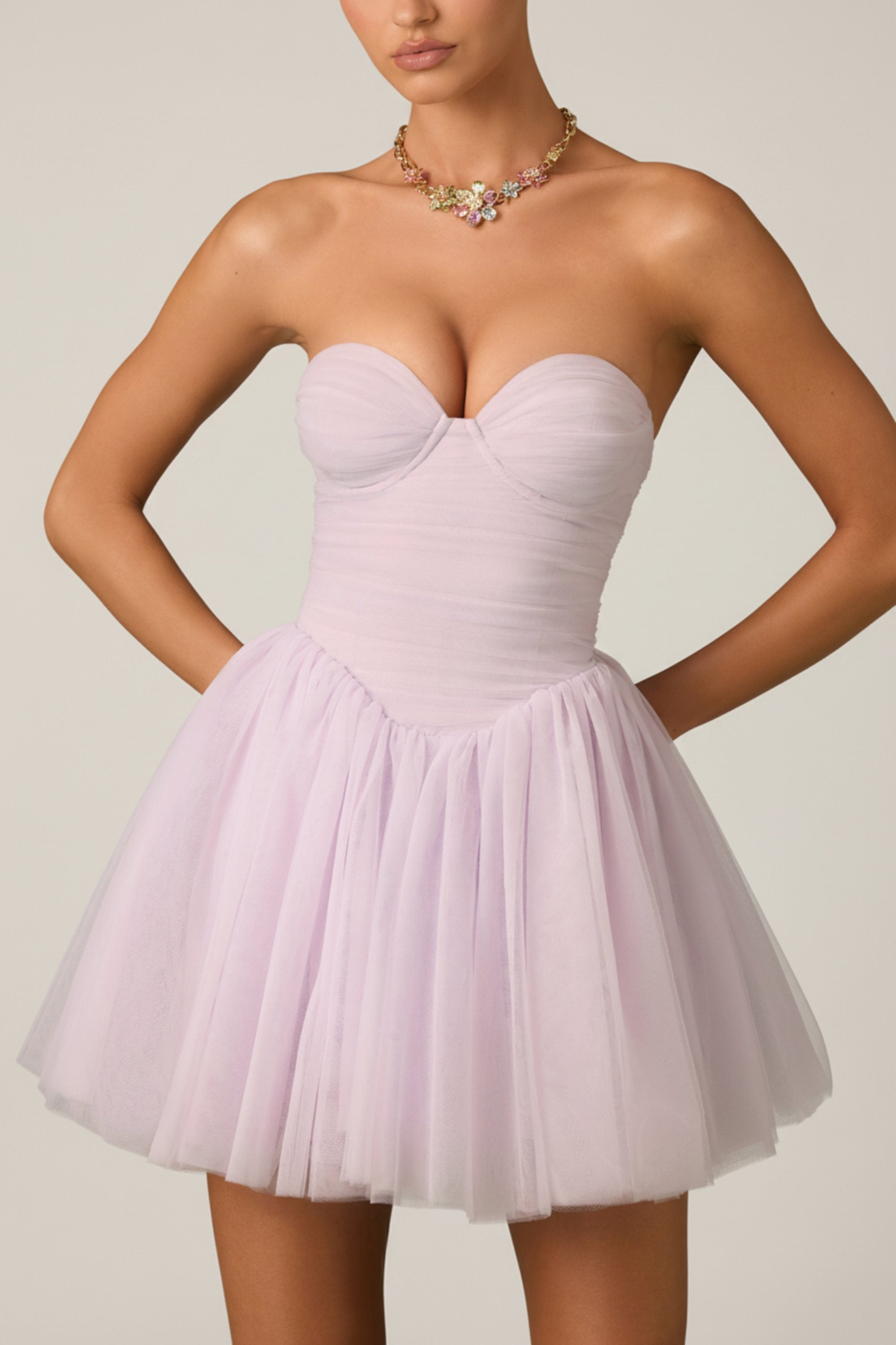 Tulle Corset Mini Dress in Lilac