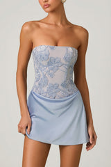 Embellished Draped Strapless A-Line Mini Dress in Sky Blue