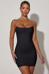 Ruched Backless Bodycon Mini Dress in Black