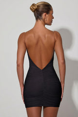 Ruched Backless Bodycon Mini Dress in Black