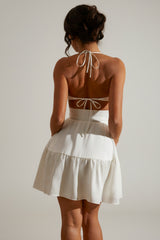 Halter Neck Cut Out Mini Dress in White