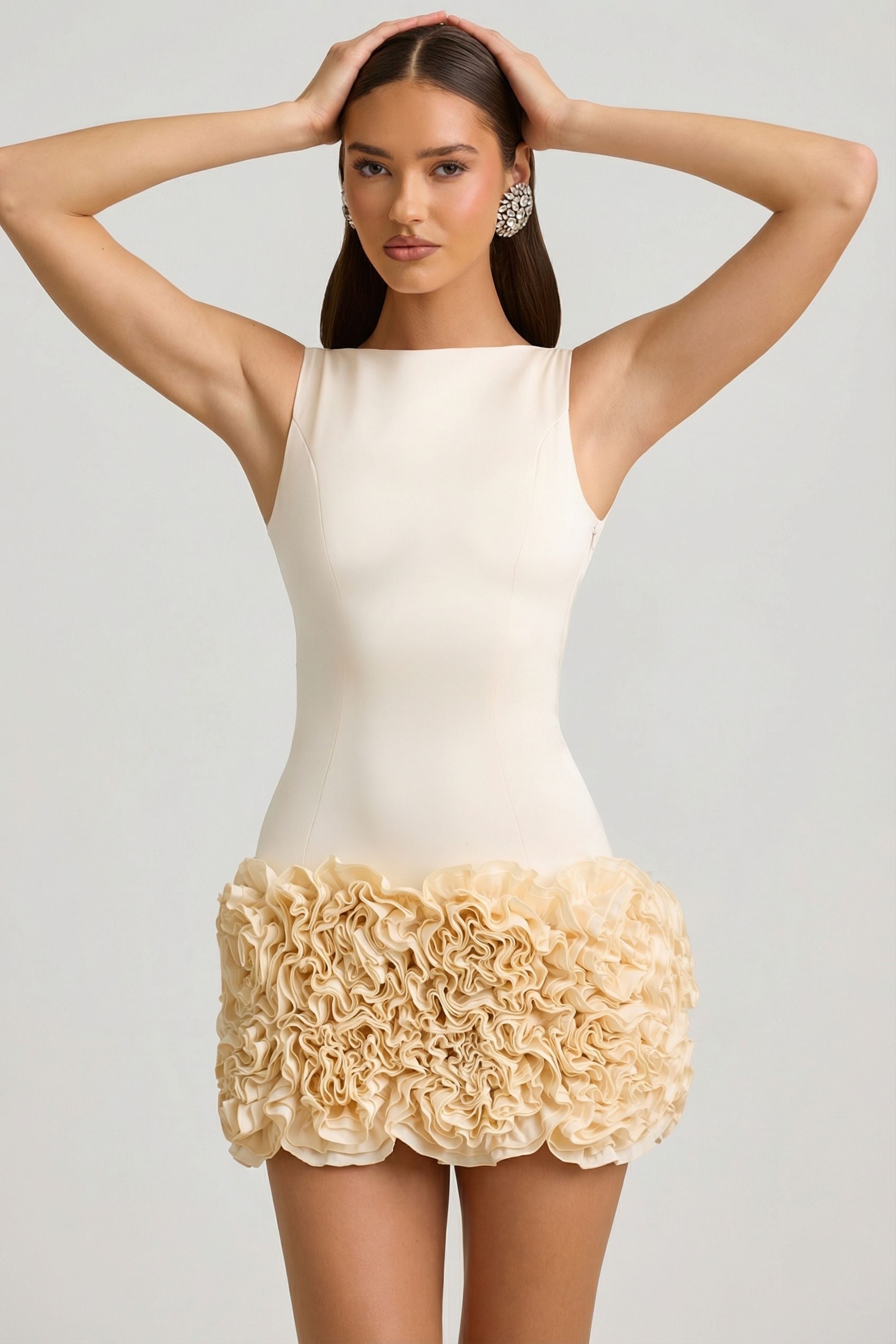 Satin Statement Bow Bandeau Top in Ivory