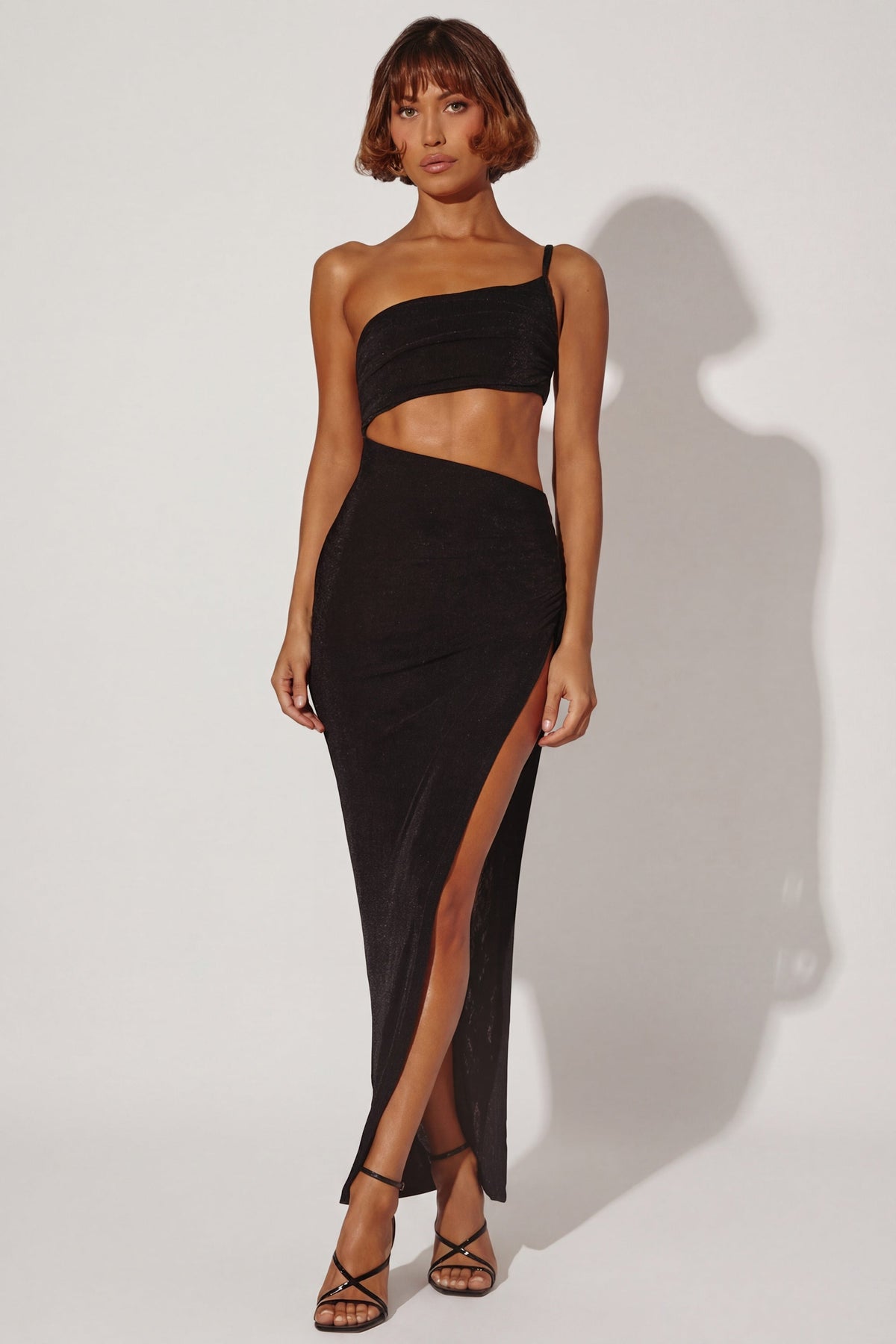 One Shoulder Cut Out Maxi Dress in Black