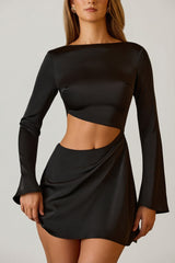Asymmetric Cut-Out A-Line Mini Dress in Black