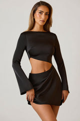 Asymmetric Cut-Out A-Line Mini Dress in Black