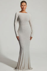 Embellished Open-Back Gown in White