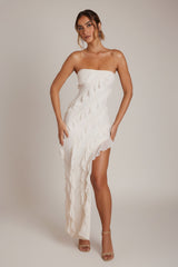 Bandeau Ruffle Detail Maxi Dress in Ivory