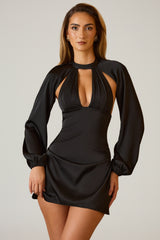 Cut-Out Open-Back A-Line Mini Dress in Black