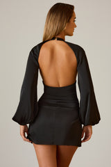 Cut-Out Open-Back A-Line Mini Dress in Black