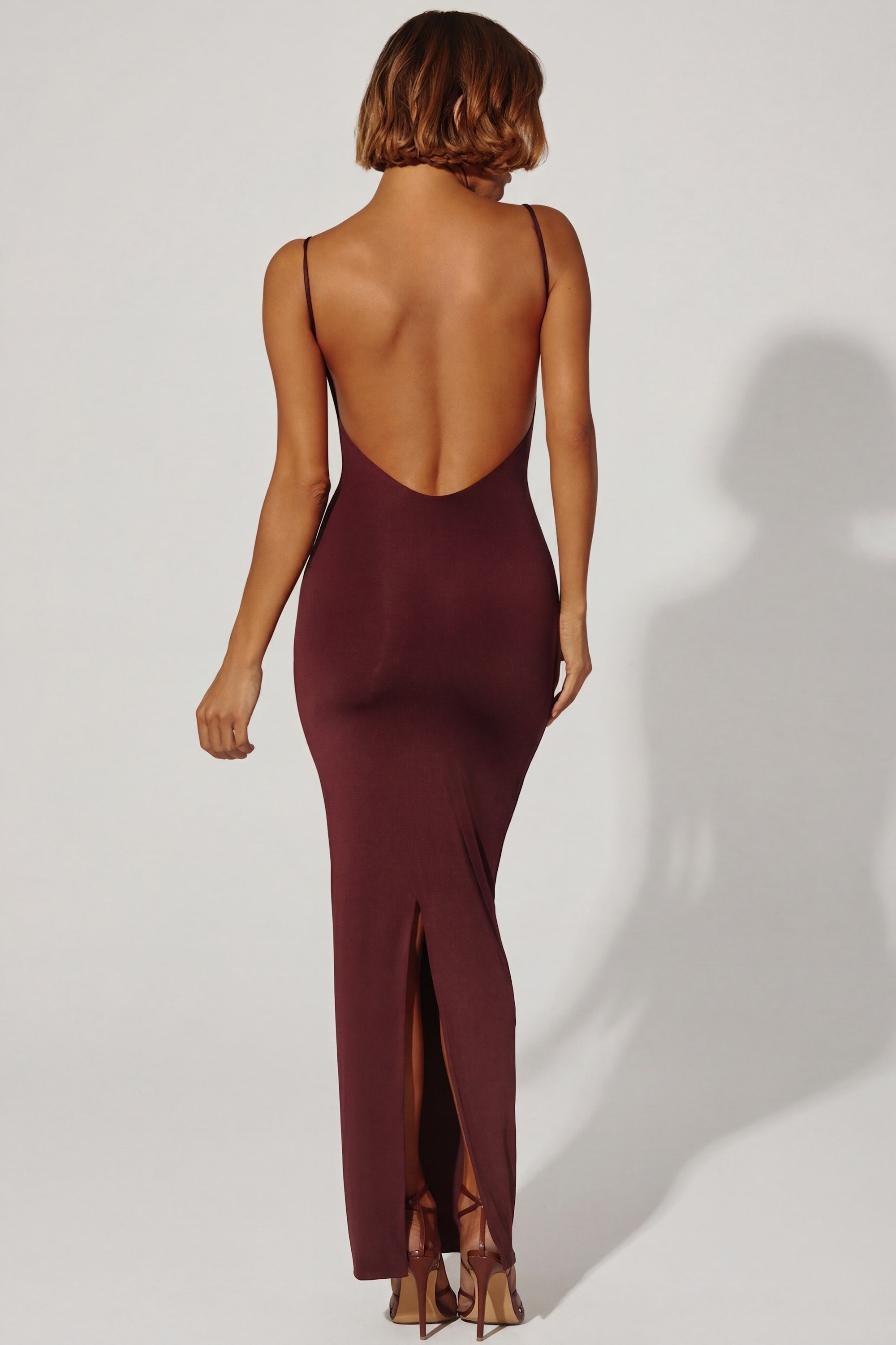 Ruched Bodycon Maxi Dress in Brown