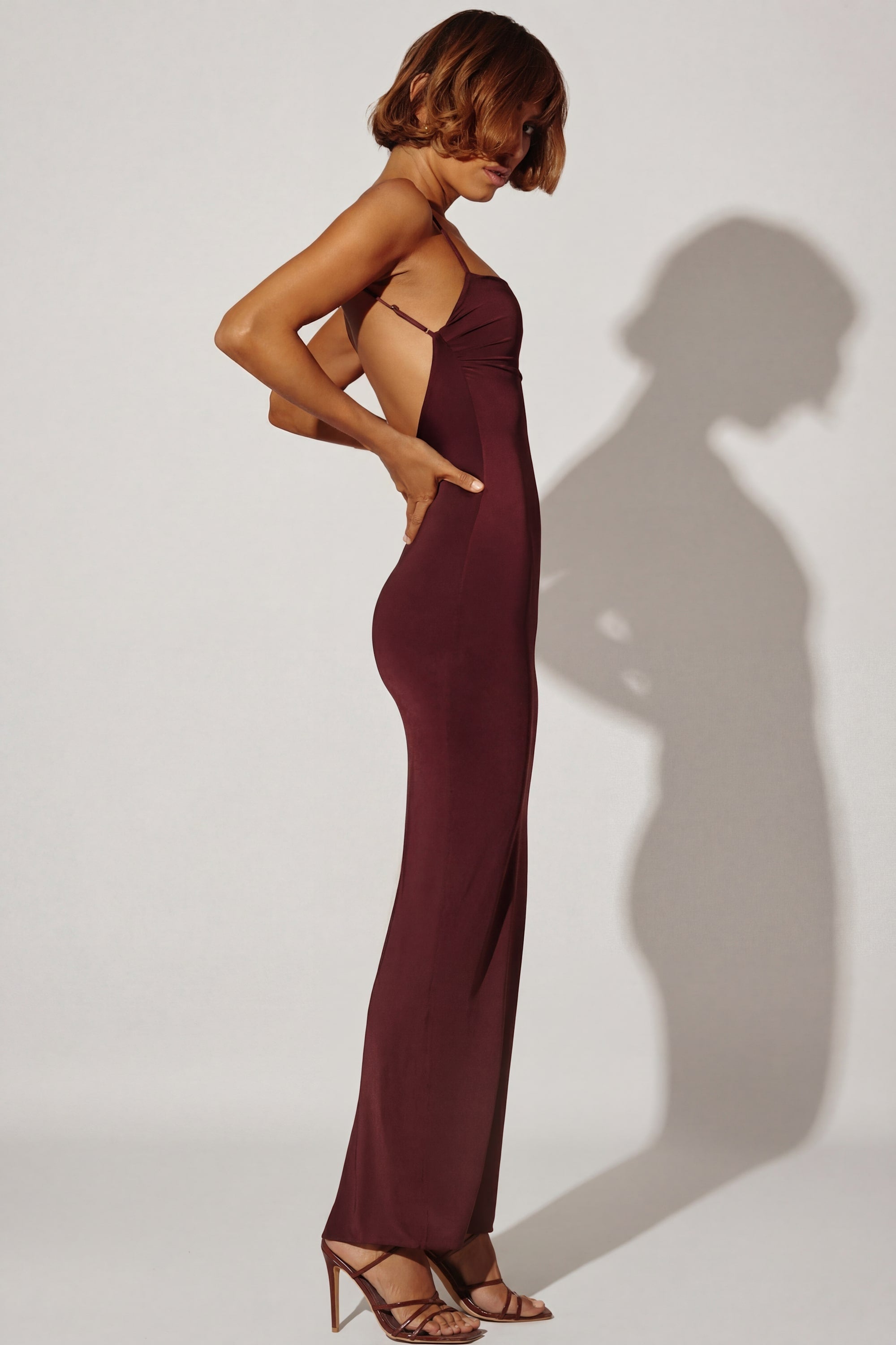Ruched Bodycon Maxi Dress in Brown