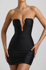 Ruched Hardware Detail Strapless Mini Dress in Black